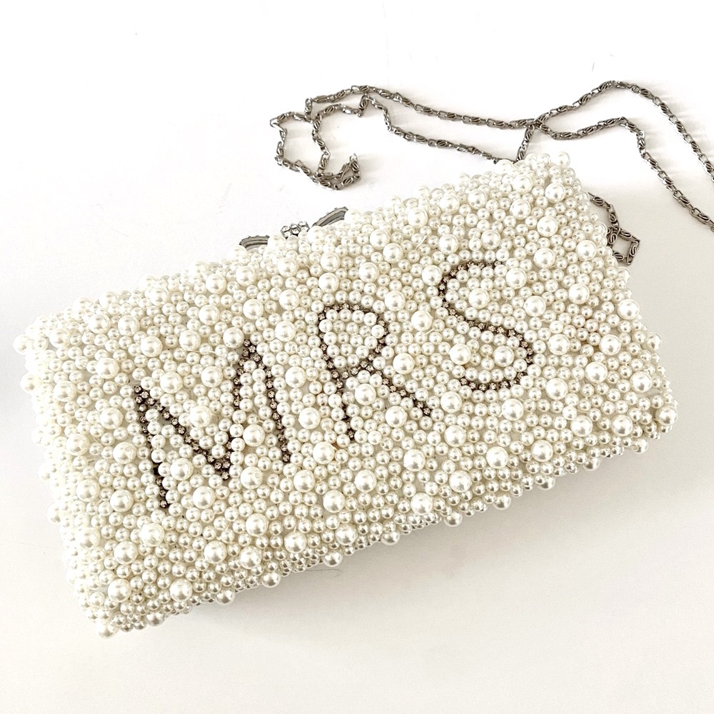 Mrs Pearl Beaded Wedding Crossbody Clutch